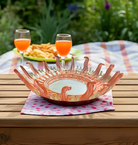WildesCrafts's tweet card. Brighten your home with the Orange Yellow Sunburst Handmade Resin Storage Bowl from Face It Home Decor. This stunning piece, with a height of 6 cm and a diameter of 25 cm approximately, seamlessly...