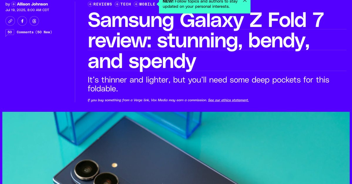 verge's tweet card. The site’s users can now follow reporters and topics, and receive a personalized daily email digest.