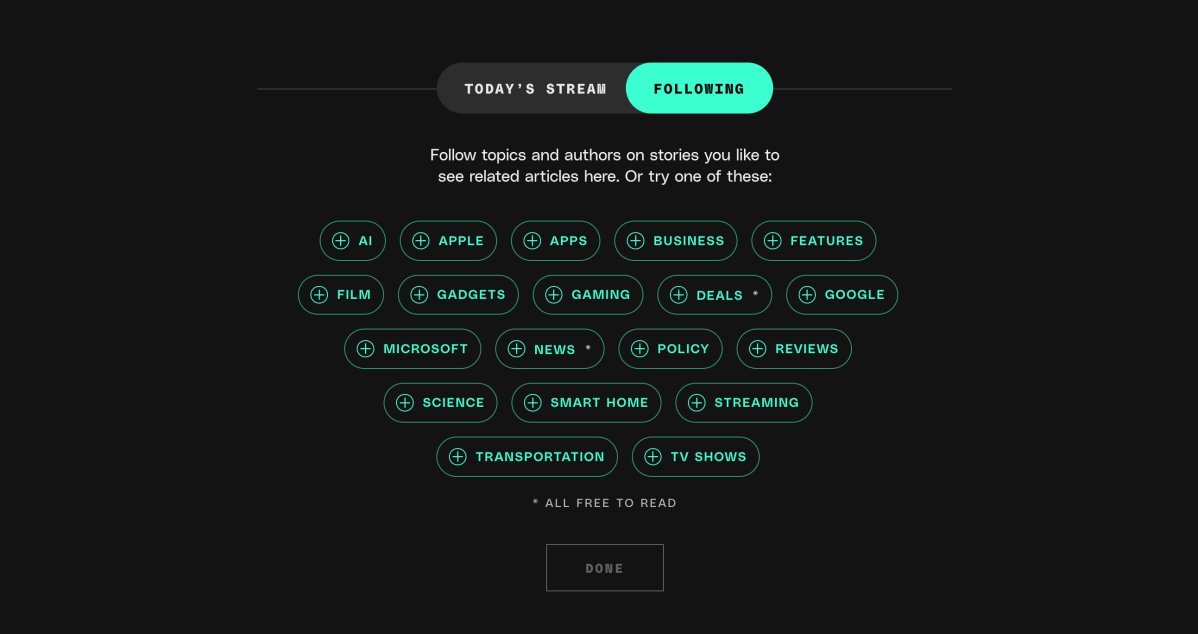 verge's tweet card. Choose which topics and authors you want to see.
