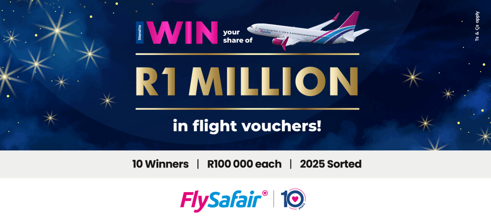 Maya25246970's tweet card. Hey, travellers! We think you’re truly one in a million, and to celebrate that, we’re giving away R1 million in flight vouchers to fuel your 2025 adventures. Simply enter below before 12 January...