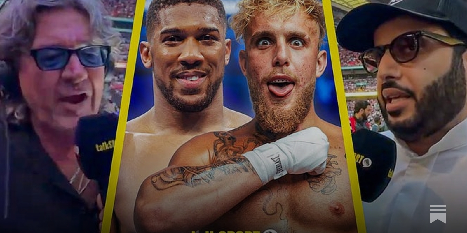 FightOpinion's tweet card. Jake Paul, Nakisa Bidarian, Eddie Hearn, and Anthony Joshua. What could go wrong?