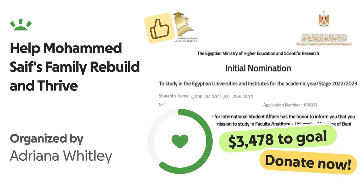 notasjad's tweet card. Hi there! My names Adriana and I’m helping raise money for a Displaced … Adriana Whitley needs your support for Help Mohammed Saif's Family Rebuild and Thrive