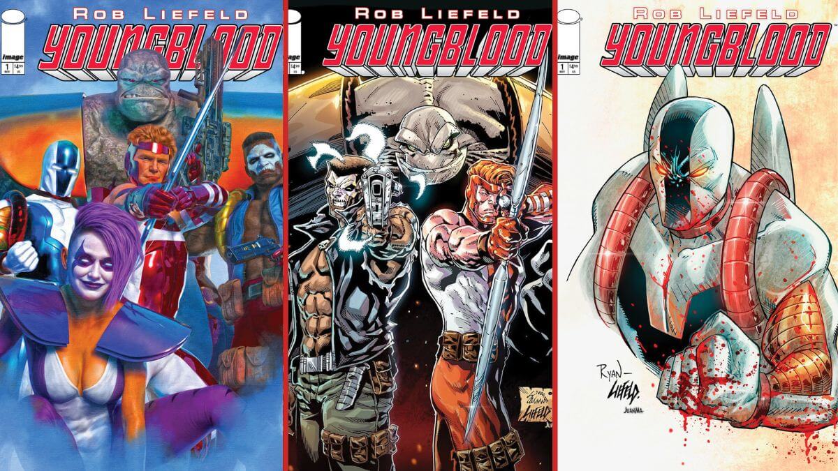 ComicsBulletin_'s tweet card. Rob Liefeld's Youngblood #1 is getting a mass market edition with covers from an arsenal of artists in the industry!