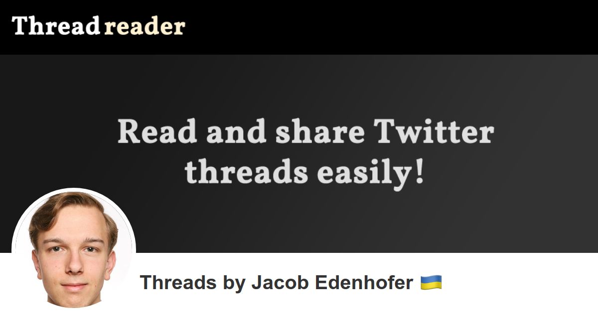 edenhofer_jacob's tweet card. Read the latest Twitter threads from @edenhofer_jacob on Thread Reader App!