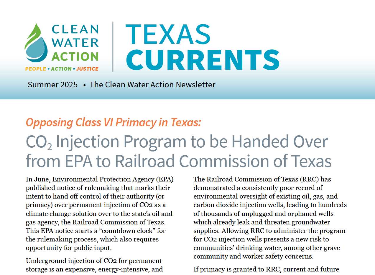 cleanh2oaction's tweet card. In this Issue: CO2 Injection Program to be Handed Over from EPA to Railroad Commission of Texas, Houston Flood Money 
Flowing Through Wrong Pipelines, Houston CERAWeek, Legislative Update, National...
