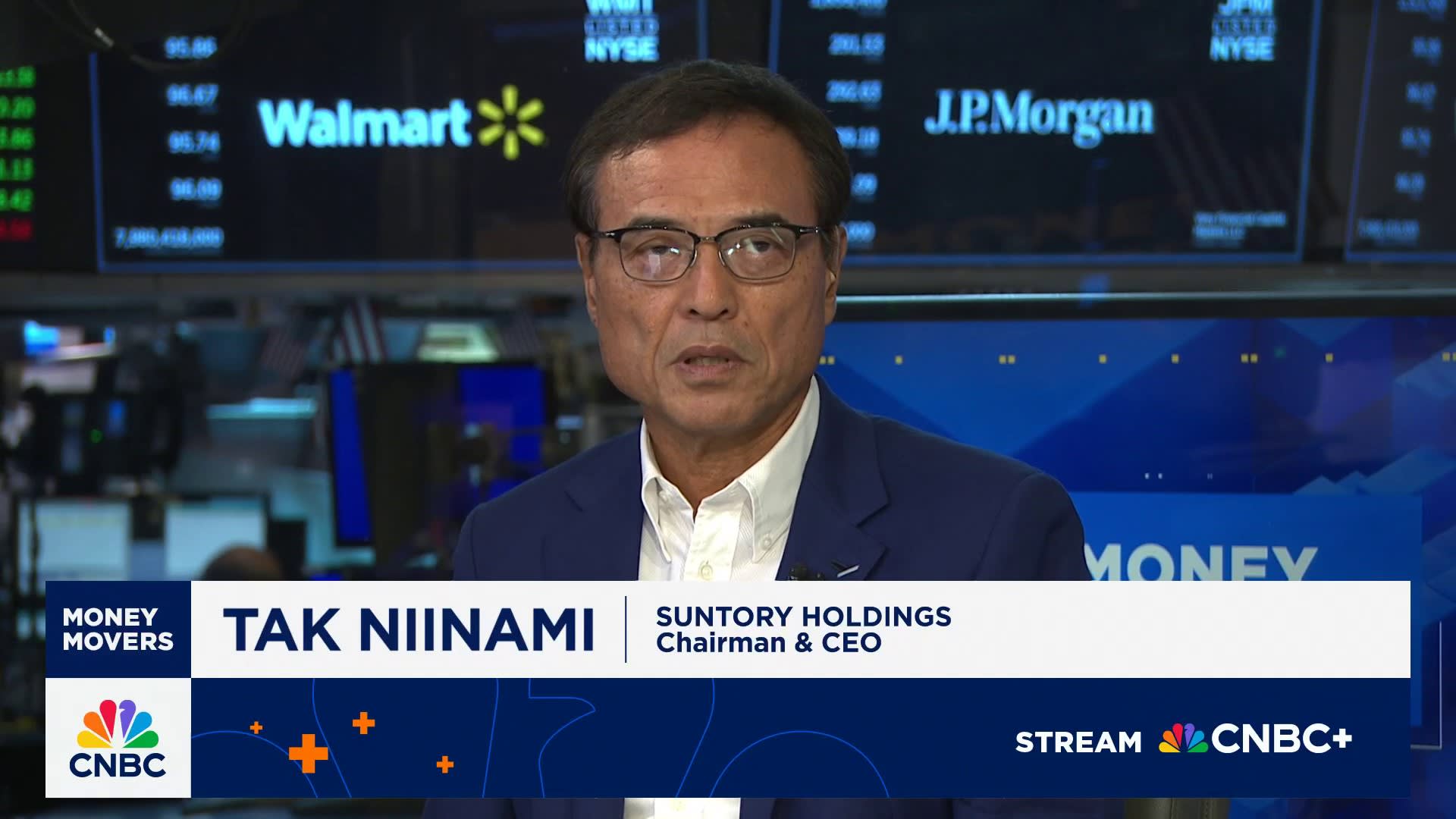 moneymoverscnbc's tweet card. Takeshi Niinami, Suntory Holdings CEO, joins 'Money Movers' to discuss the impact of trade negotiations on business, launching alcohol-free options and the spirits market.