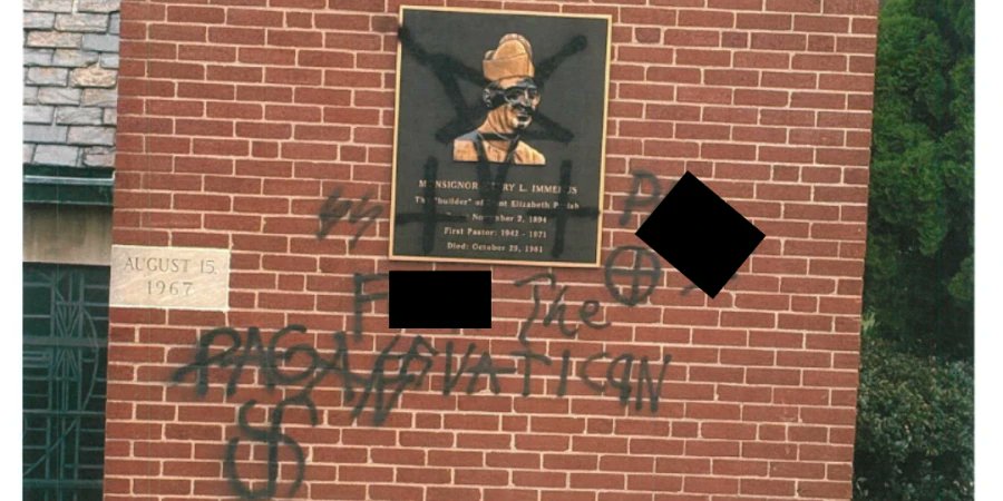 cnalive's tweet card. Bishop Mark Eckman said in a July 19 statement that St. Elizabeth of Hungary Church in Pleasant Hills had been desecrated with “anti-Catholic and anti-Semitic messages.”