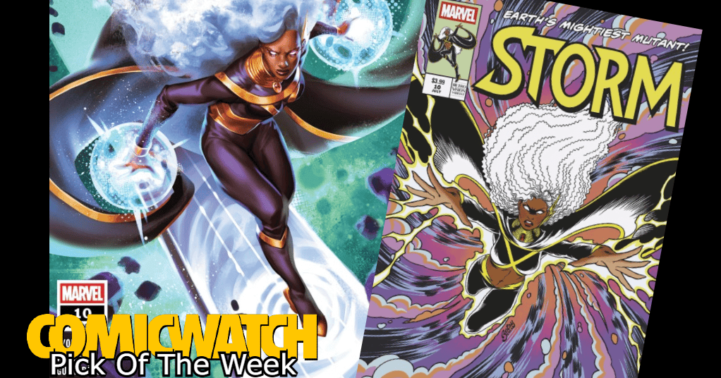 ComicWatchHQ's tweet card. The terrifying THUNDER WAR begins with guest star BISHOP the gunslinging energy gobbler, dropping by in STORM #10, on shelves and digital platforms on July 23, 2025, from @murewaol @LukasWerneck &...