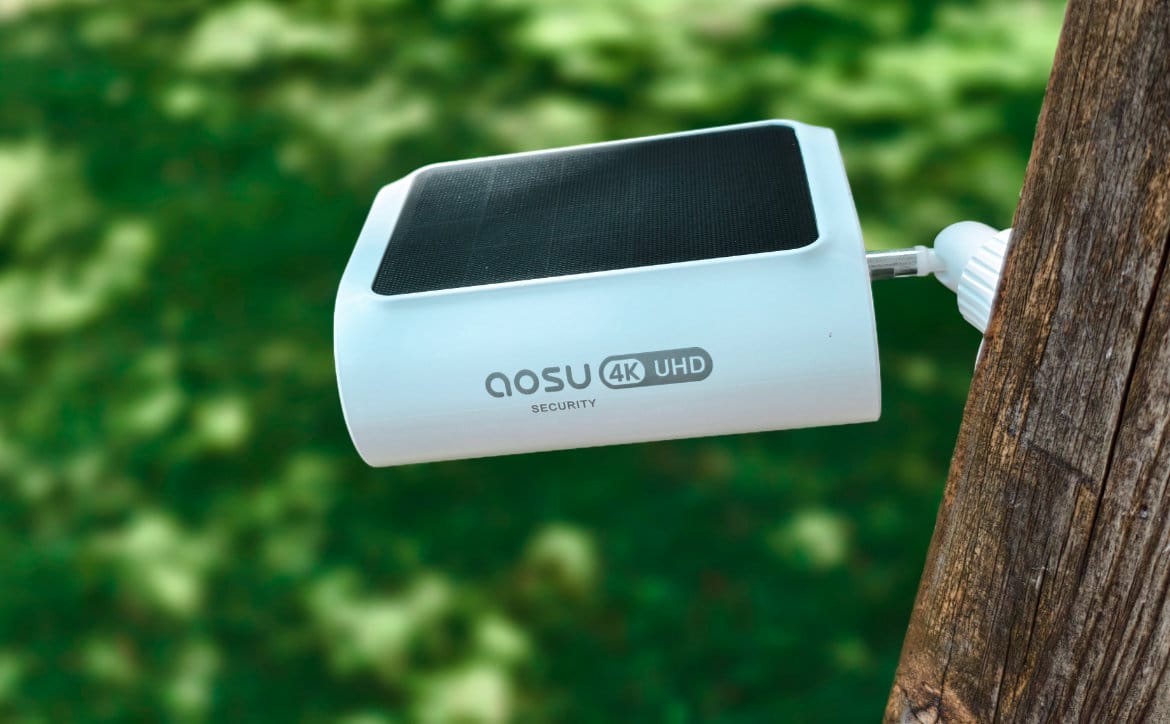 techaeris's tweet card. The AOSU SolarCam P1 Max 4-camera security system not only records in 4K resolution but also needs no subscription and stores video locally with up to 16 TB of space.