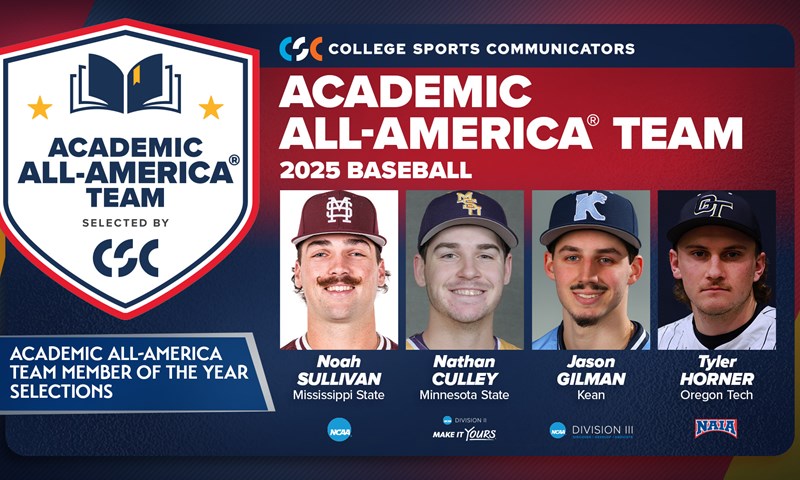 MethodistU_BSB's tweet card. Four CSC Academic All-America ® Team Member of the Year recipients including Noah Sullivan from Mississippi State, Nathan Culley from Minnesota State, Jason Gilman from Kean University, and Tyler...