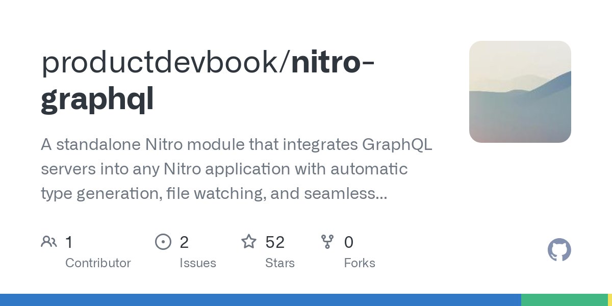 productdevbook's tweet card. A standalone Nitro module that integrates GraphQL servers into any Nitro application with automatic type generation, file watching, and seamless framework integration. - productdevbook/nitro-graphql