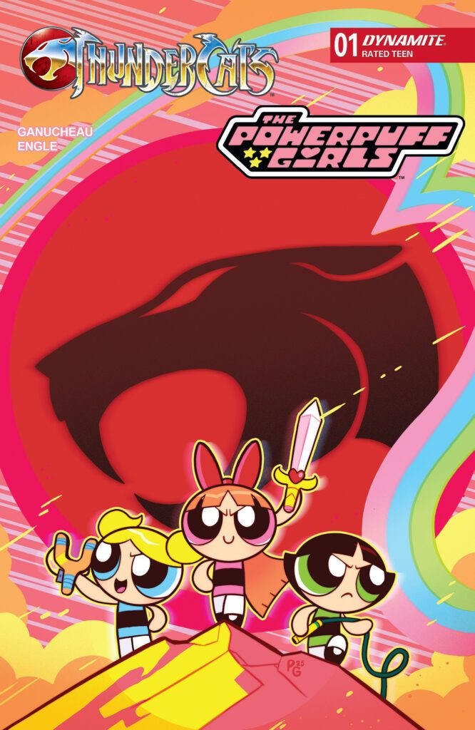 comicbookaddt's tweet card. Dynamite's new crossover, ThunderCats/The Powerpuff Girls #1! Can Townsville's heroes survive Third Earth without their powers? Find out more!