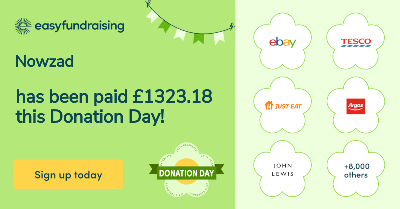 Nowzad's tweet card. Help Nowzad raise free funds today by shopping online via easyfundraising.org.uk. Shop at no extra cost and raise free donations for Towcestrians Sports Club