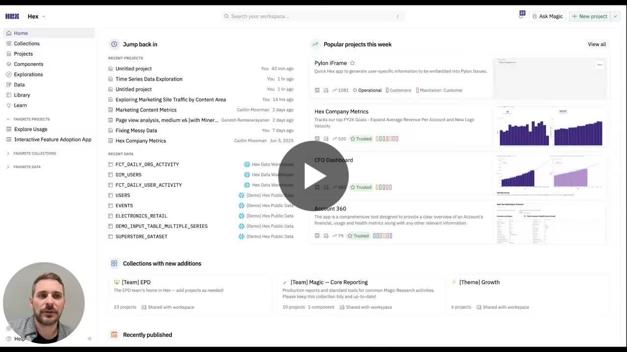 _hex_tech's tweet card. A CEO in our industry recently claimed that LLMs can’t answer real data questions like “how many active users do we have?” So I tested it in Hex. I went in expecting it to break, hallucinate a field,...