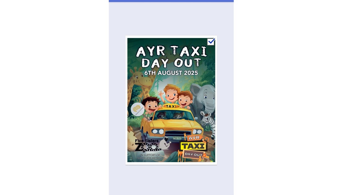 Claire_SAC's tweet card. Help Ayr-Taxi-Day-Out Ayr raise money to support Whiteleys Retreat