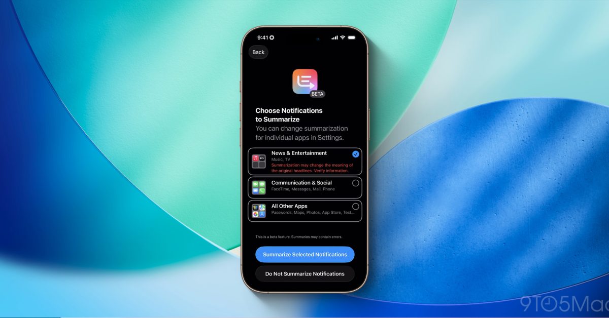 9to5mac's tweet card. Alongside new design changes, iOS 26 beta 4 also re-enables Apple Intelligence notification summaries for the News & Entertainment category...