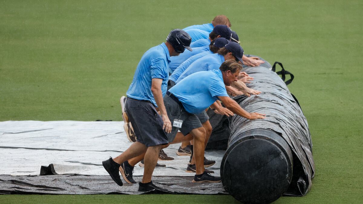 TBTimes_Rays's tweet card. With severe weather expected to move in late, the idea is to get the game completed ahead of the storm.