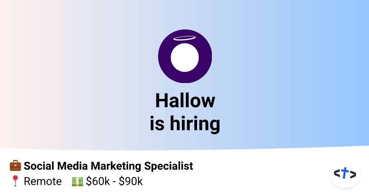 CTJ_io's tweet card. Hallow is hiring for a Social Media Marketing Specialist. Apply now to take the next step of your Christian marketing career!
