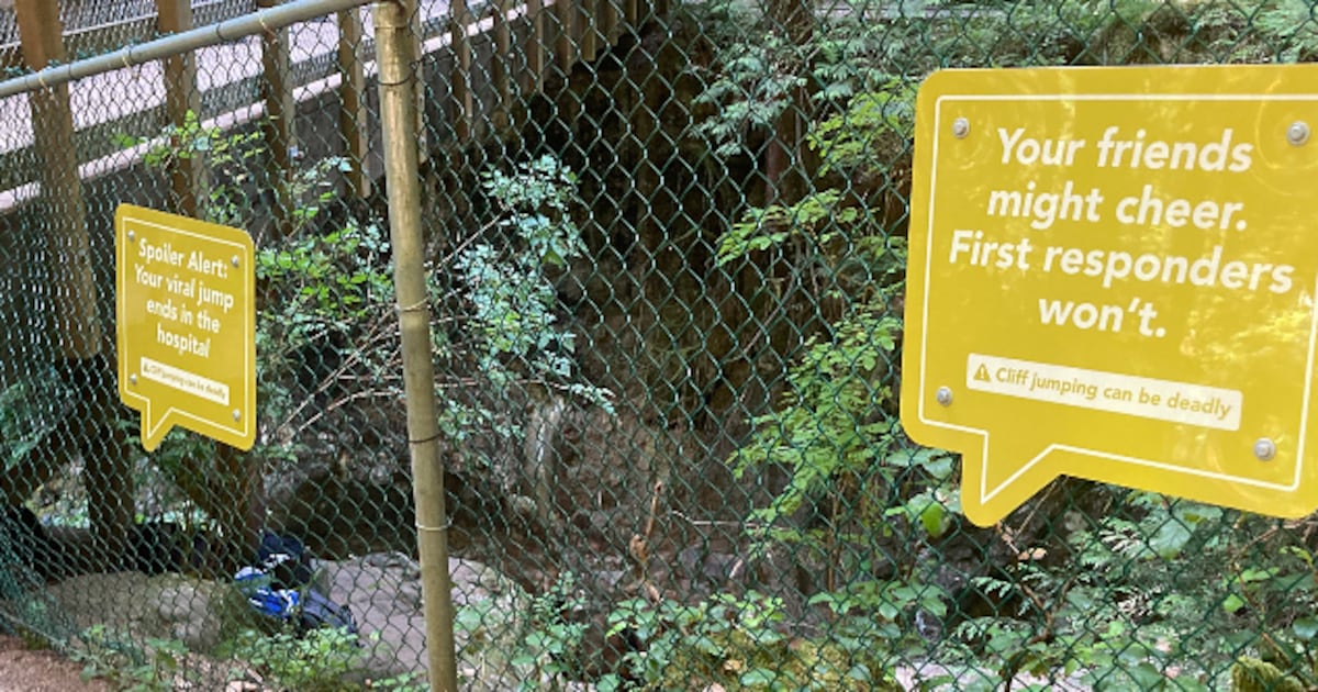 CTVVancouver's tweet card. The District of North Vancouver has adopted the language of the younger generations in its latest effort to discourage cliff jumping at a popular swimming spot.