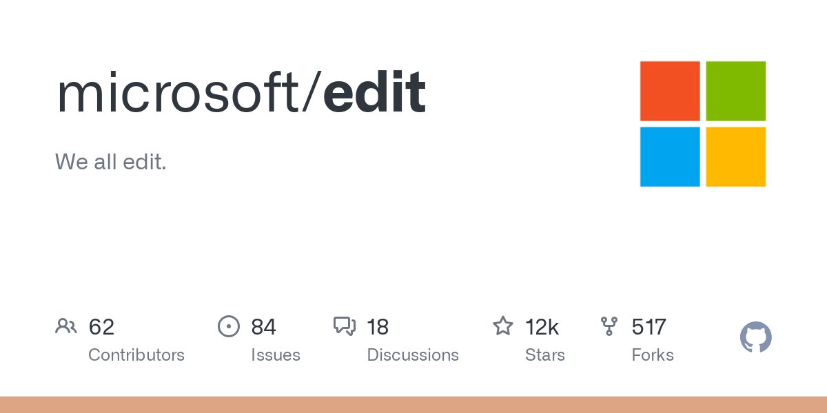 devnetdan's tweet card. We all edit. Contribute to microsoft/edit development by creating an account on GitHub.