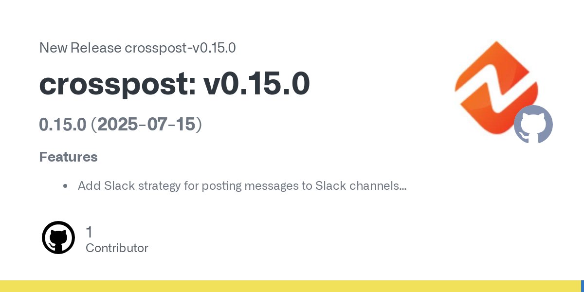 humanwhocodes's tweet card. 0.15.0 (2025-07-15) Features Add Slack strategy for posting messages to Slack channels (#107) (f0fb763)