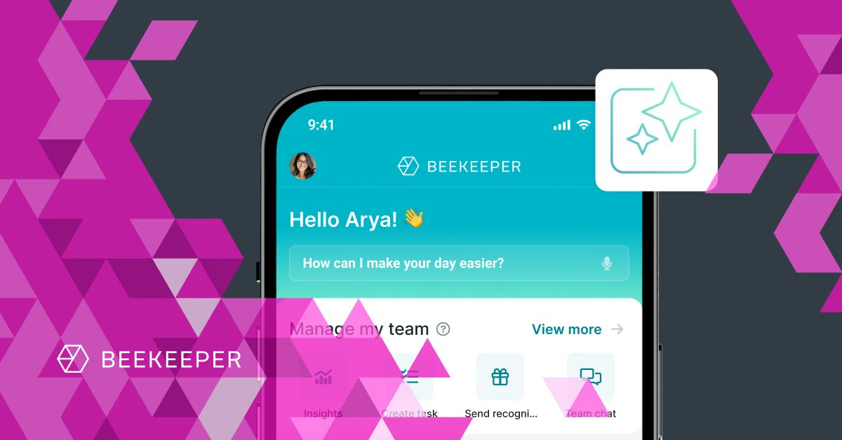 BeekeeperSocial's tweet card. Empower your frontline workforce with Maia, Beekeeper’s AI assistant. Speed up tasks, boost frontline engagement, and break language barriers with intelligent support built for deskless teams.