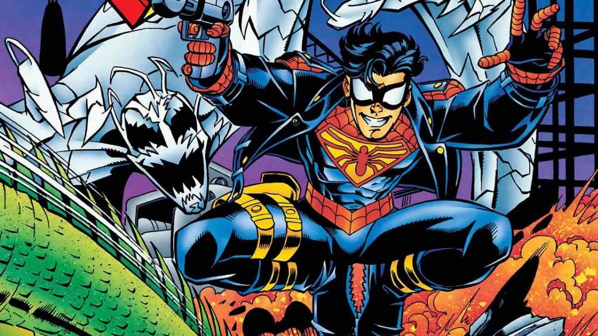 ComicsBulletin_'s tweet card. Spider-Boy was first introduced in 1996 as part of the Amalgam Universe, a collaboration between Marvel and DC. 