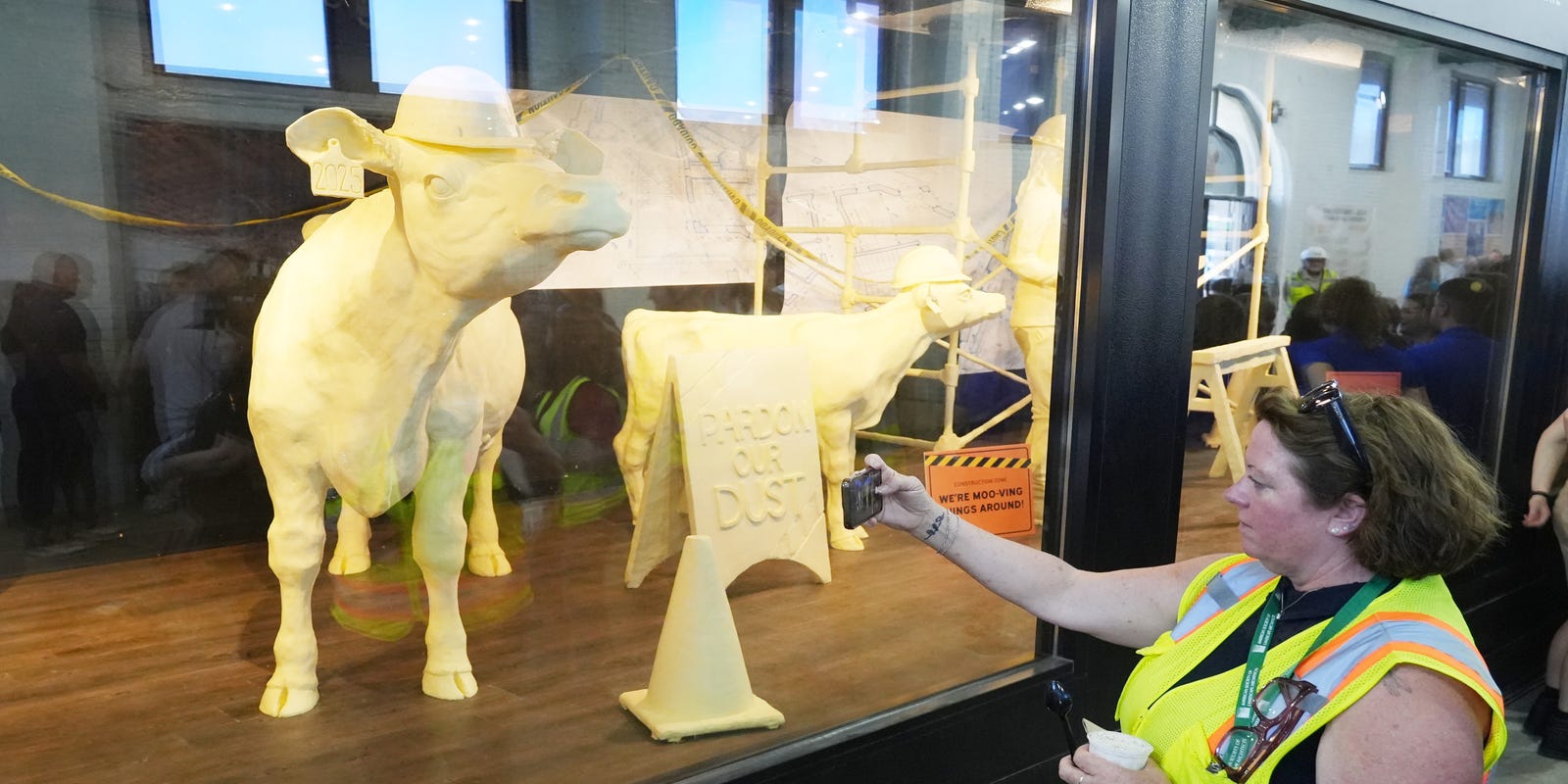 DispatchAlerts's tweet card. Butter cow "Pardon Our Dust" exhibit unveiled at Ohio State Fair pays homage to the dozen renovation projects at the fairgrounds