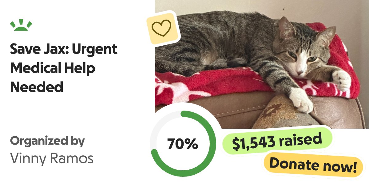vin_deeznuts's tweet card. Hello, everyone! I'm Vinny and this is Jax. I'm in an unfortunate situation, my c… Vinny Ramos needs your support for Save Jax: Urgent Medical Help Needed