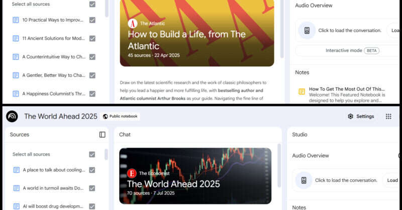 PatWhite70's tweet card. Why The Atlantic and The Economist have launched "featured notebooks" within Google's NotebookLM AI product.
