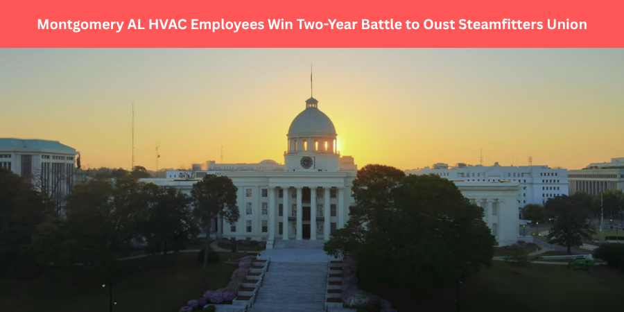 RightToWork's tweet card. MONTGOMERY, AL - Brandon Davis and his fellow pipefitters and welders at Montgomery-based HVAC company Comfort Systems USA Mid-South have successfully removed Steamfitters Local 52 union bosses from...