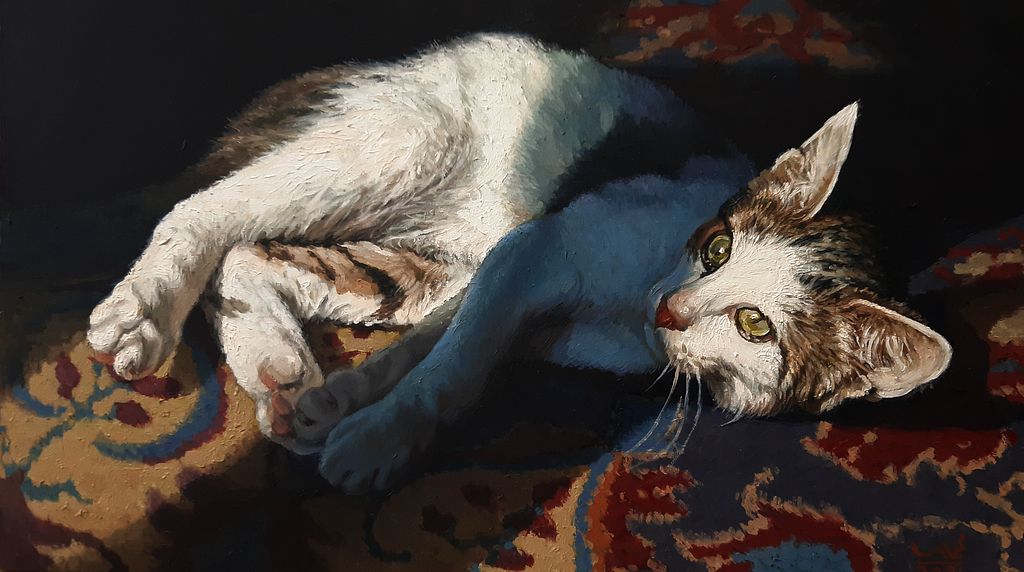afrnsude's tweet card. Cat on Carpet Oil on canvas Dimensions: 4300*2400 pixels Format: PNG