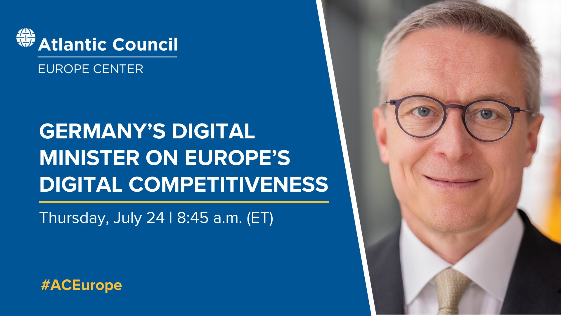 GermanyinUSA's tweet card. Germany’s Digital Minister Karsten Wildberger joins the Atlantic Council to discuss Germany’s digital policy priorities and its vision for a more competitive and cohesive digital Europe.