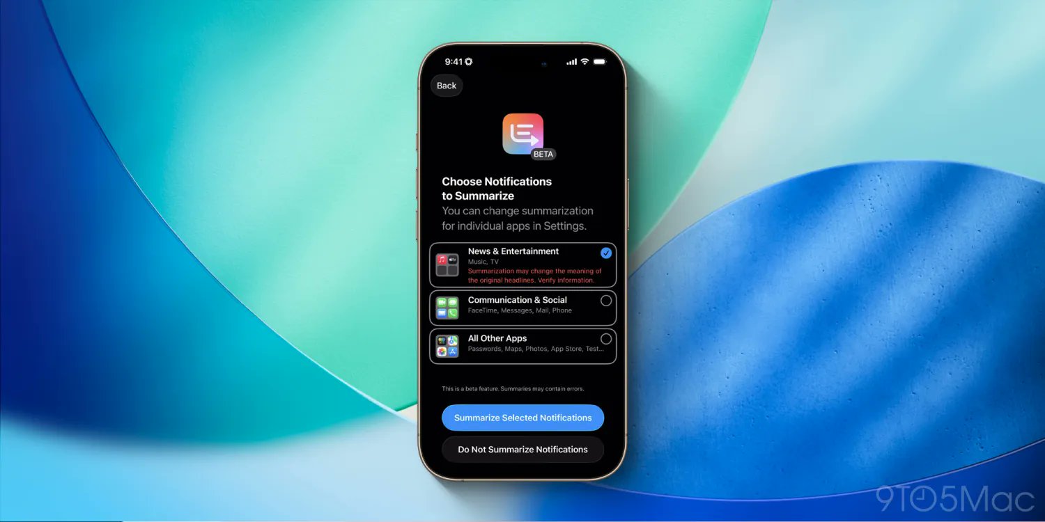 Goodereader's tweet card. Apple has just re-enabled News Summaries with its Apple Intelligence system, allowing