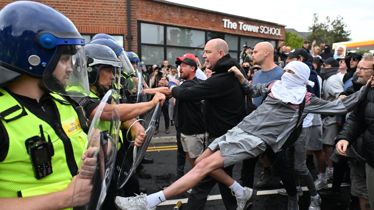 thetimes's tweet card. Demonstrations around the Bell hotel in the Essex town have attracted far-right thugs, who some locals say are distracting from the real issue