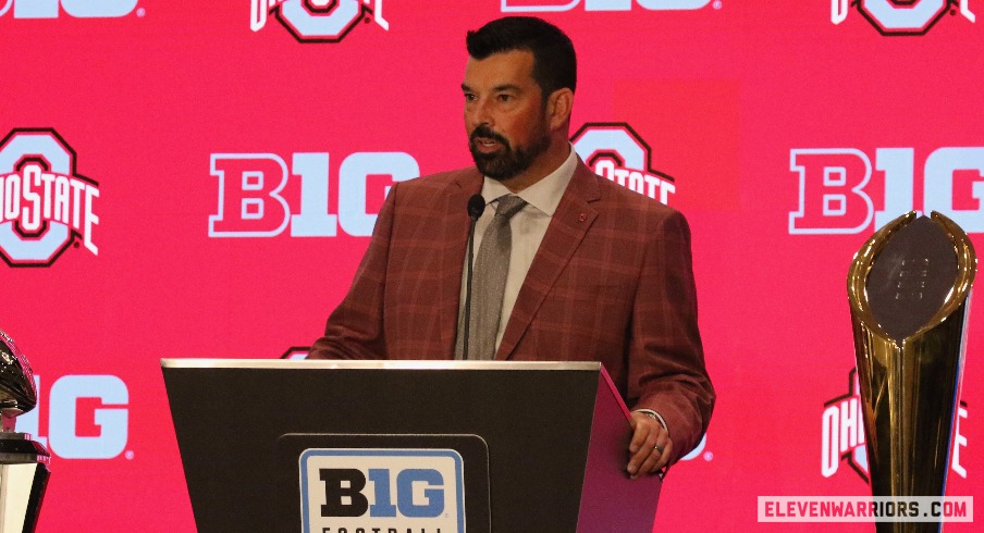 11W's tweet card. Ryan Day says Jeremiah Smith is "bigger, stronger and faster" than last year and that Ohio State's quarterback competition remains neck and neck.