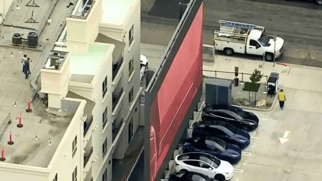 rdd147's tweet card. A four-story-tall movie screen in the parking lot of Tesla’s Hollywood Diner & Drive-In is now blocking the view from a nearby apartment complex. The diner, which is located at 7001 Santa…