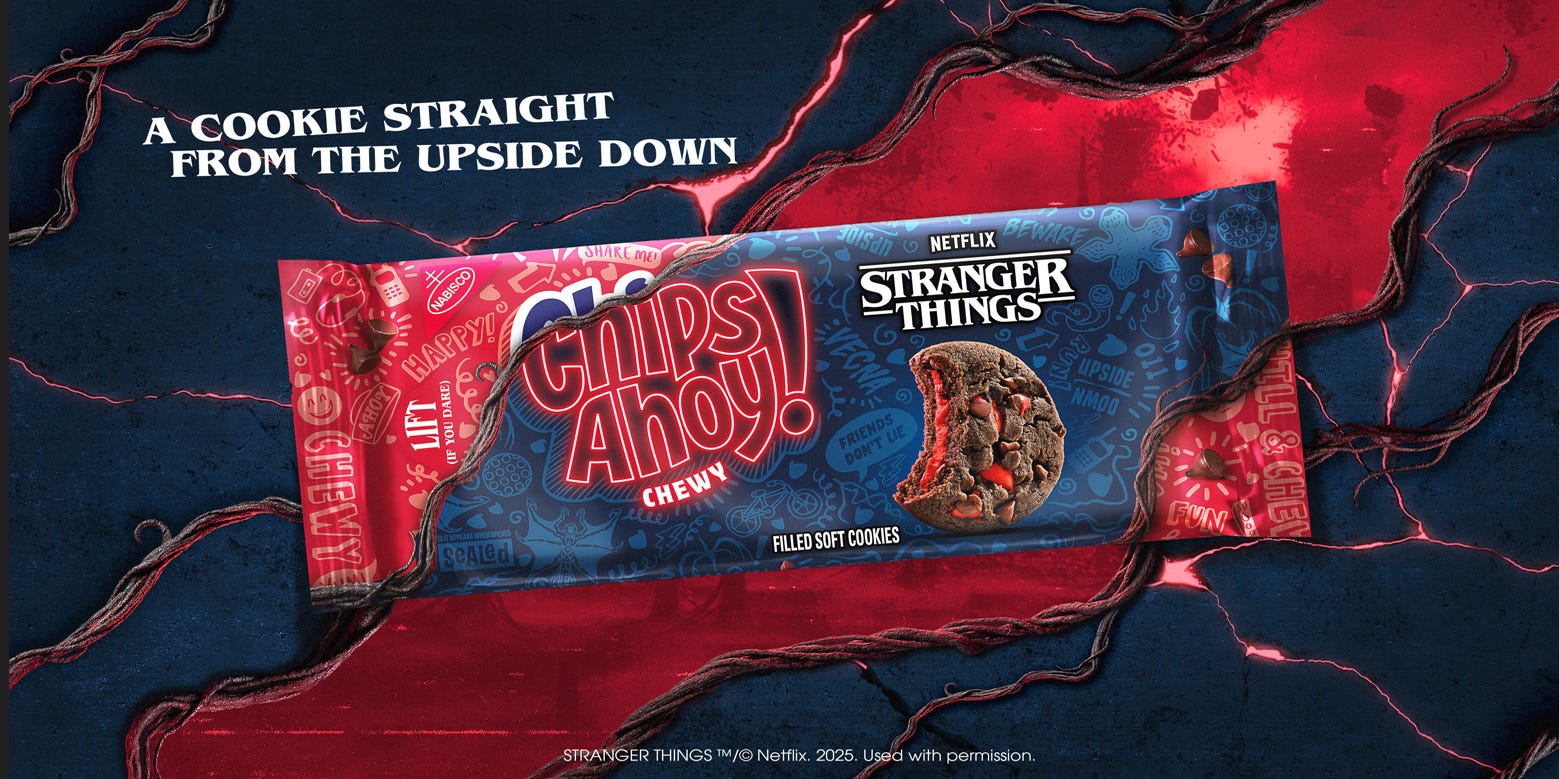 Enquirer's tweet card. The Chips Ahoy! cookies are inspired by the Upside Down, a dark alternate dimension that has played a key role in every season of "Stranger Things."