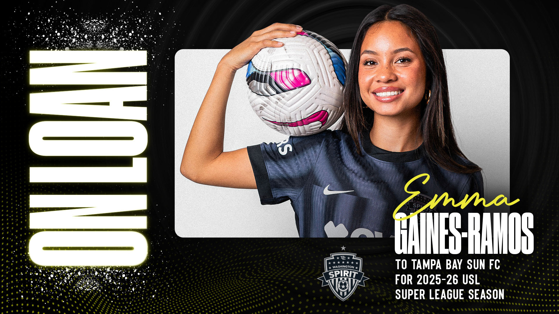 WashSpirit's tweet card. Gaines-Ramos will spend 2025-26 USL Super League season with Tampa Bay  Washington, D.C. (07/22/2025) – The Washington Spirit has loaned rookie forward Emma Gaines-Ramos to Tampa Bay Sun FC of the...