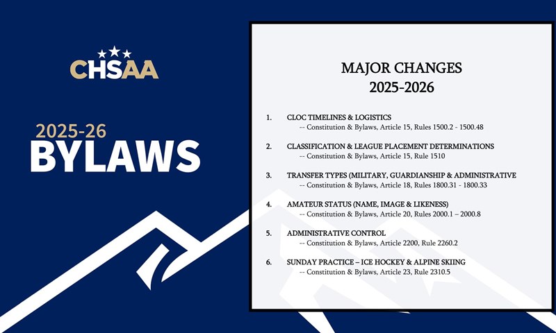 CHSAA's tweet card. AURORA - The 2025-26 bylaws for the Colorado High School Activities Association went into effect as of July 1.