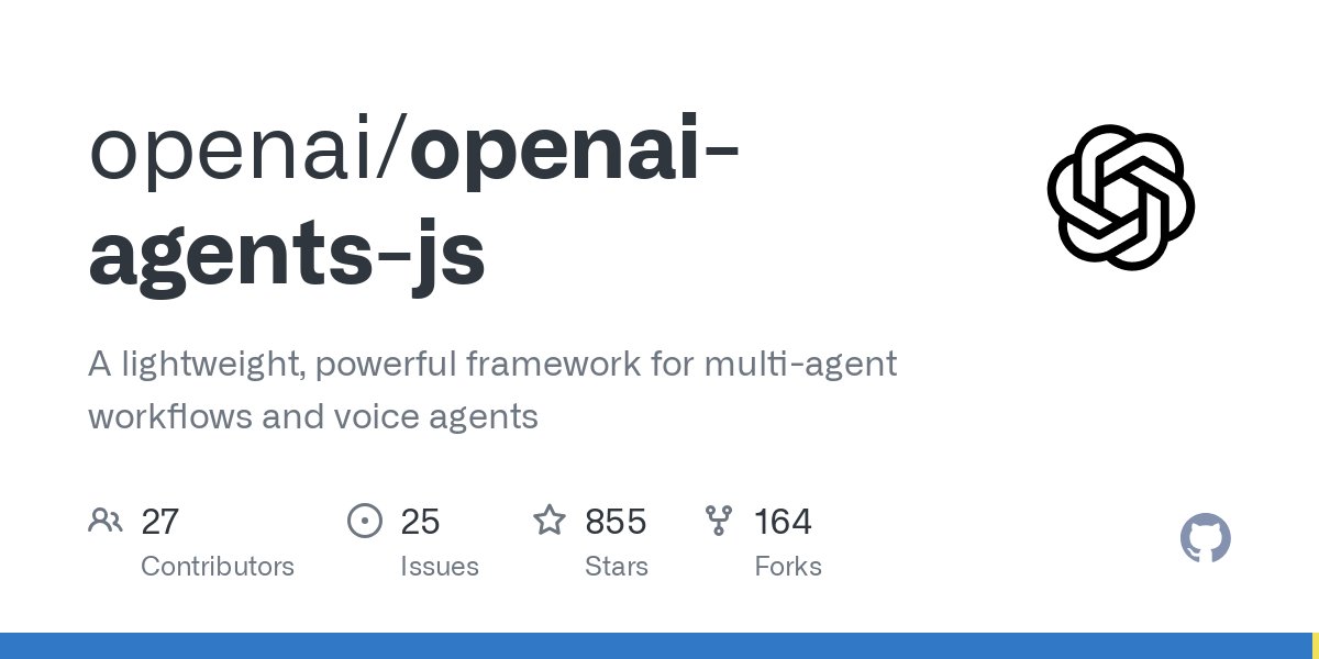 seratch's tweet card. A lightweight, powerful framework for multi-agent workflows and voice agents - openai/openai-agents-js
