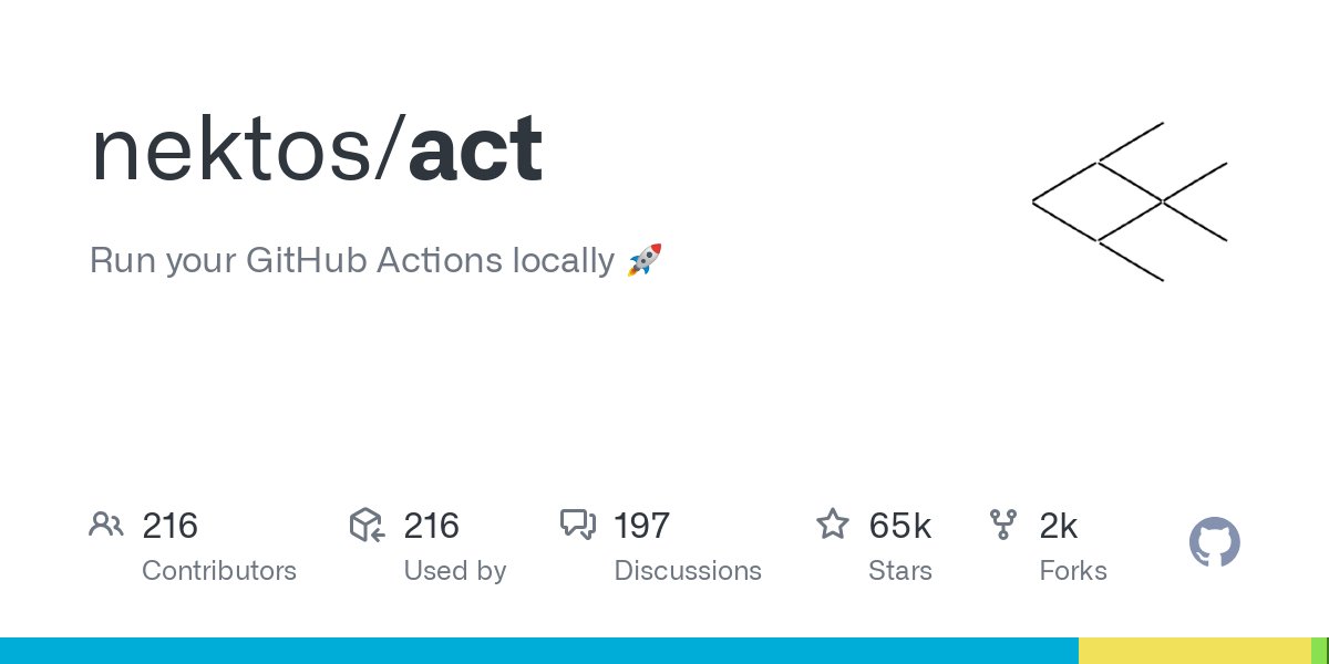 DRNKNDev's tweet card. Run your GitHub Actions locally 🚀. Contribute to nektos/act development by creating an account on GitHub.