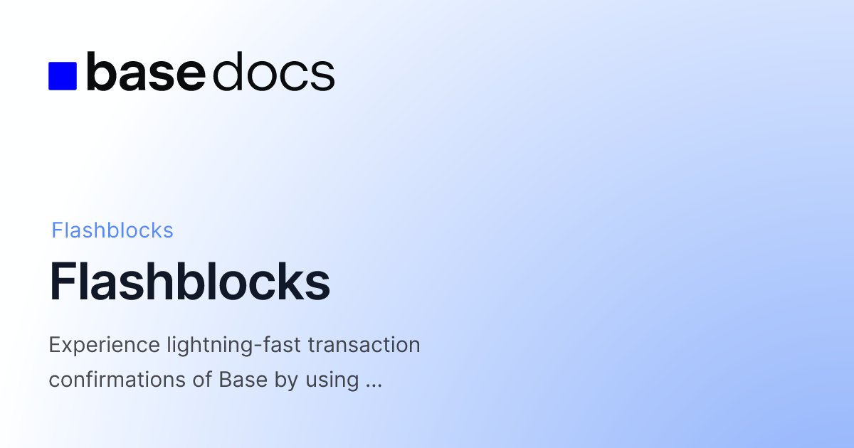 SynFuturesDefi's tweet card. Experience lightning-fast transaction confirmations of Base by using Flashblocks. Preconfirmations happen in just 200 milliseconds—designed for real-time apps, games, and seamless UX.