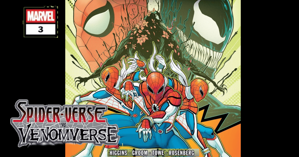 ComicWatchHQ's tweet card. in Spider-Verse vs. Venomverse #2 on shelves and digital platforms June 18, 2025 @MathewGroom & #KyleHiggens @LucianoVecchio #SpiderMan #SpiderVerse #marvelComics