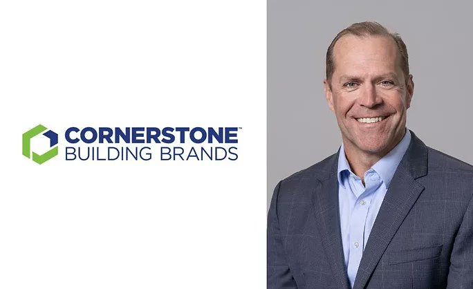 RoofContr's tweet card. Cornerstone Building Brands appoints Gunner Smith as CEO, bringing extensive roofing industry experience from his leadership role at Owens Corning since 2018.
