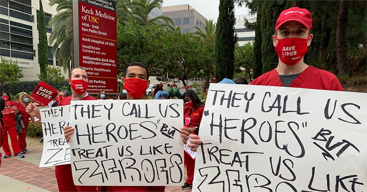 CalNurses's tweet card. Nurses at USC Keck & Norris Hospitals in Los Angeles, California will hold an informational picket on July 24 to protest the administration’s refusal to address RNs’ deep concerns about safe staffing...