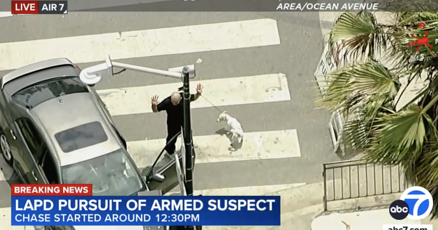 WestsideCurrent's tweet card. SANTA MONICA — A man suspected of assault with a deadly weapon led Los Angeles police on a high-speed pursuit from South Los Angeles to the streets near the Santa