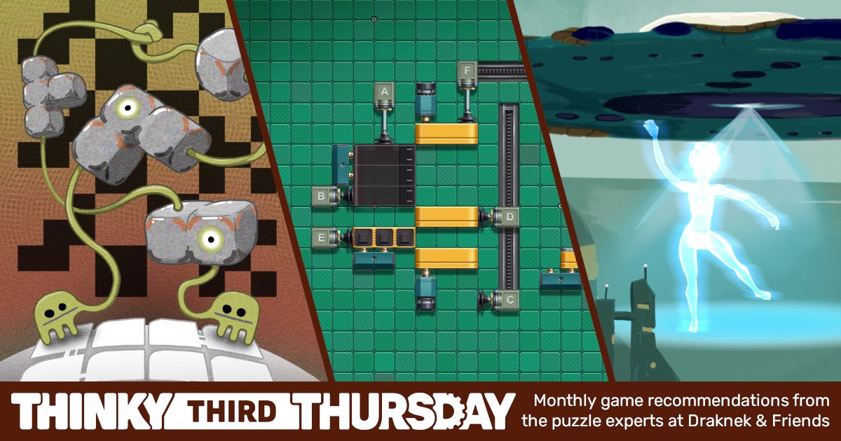 Draknek's tweet card. Monthly game recommendations from the puzzle experts at Draknek & Friends