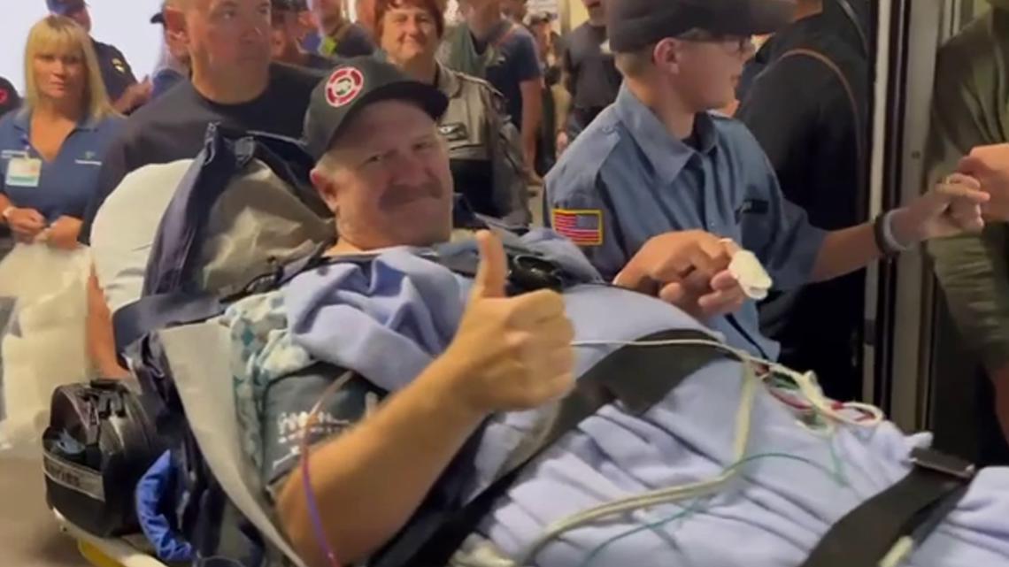 SenatorRisch's tweet card. Many filled the hallways of the hospital with applause and cheers, as Tysdal gives a thumbs up and a big smile, saying "Thank you."