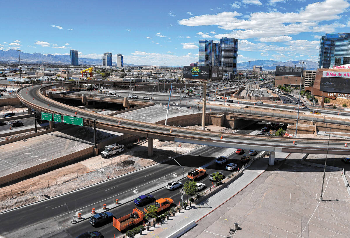 mickakers's tweet card. Crews will repave and restripe stretches of the busy freeway as part of the years-long, $382 million reconstruction of the Tropicana Avenue interchange.